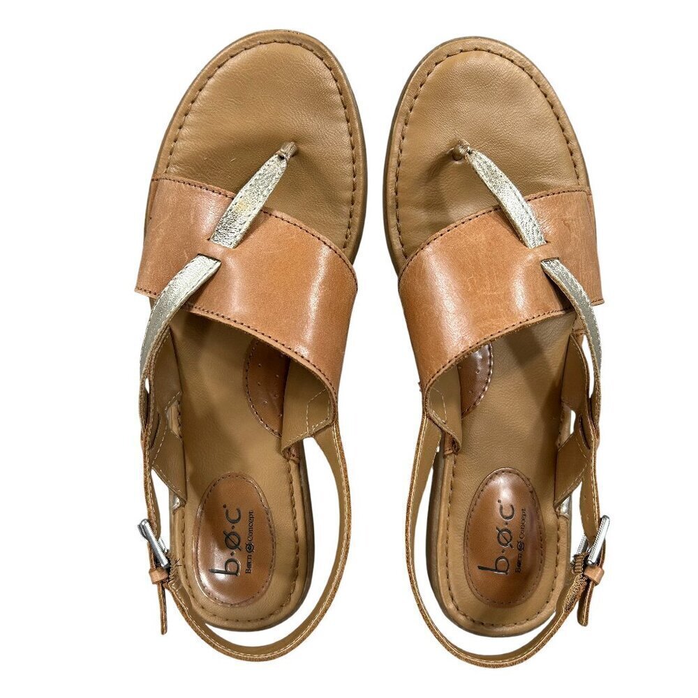 b.o.c. Tan Leather Slingback Sandals with Gold Accent